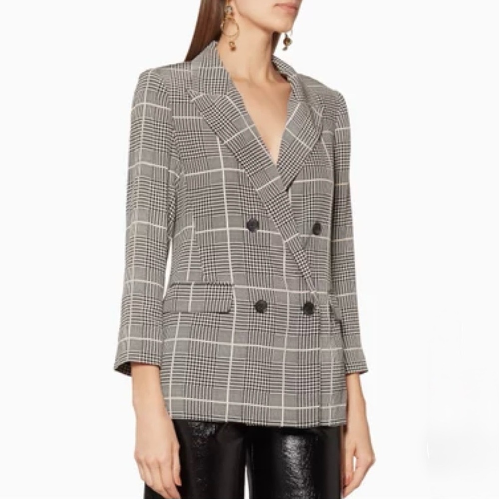L’agence Taryn Double-Breasted Plaid silk Blazer Jacket - Multi Color Plaid Sz 4